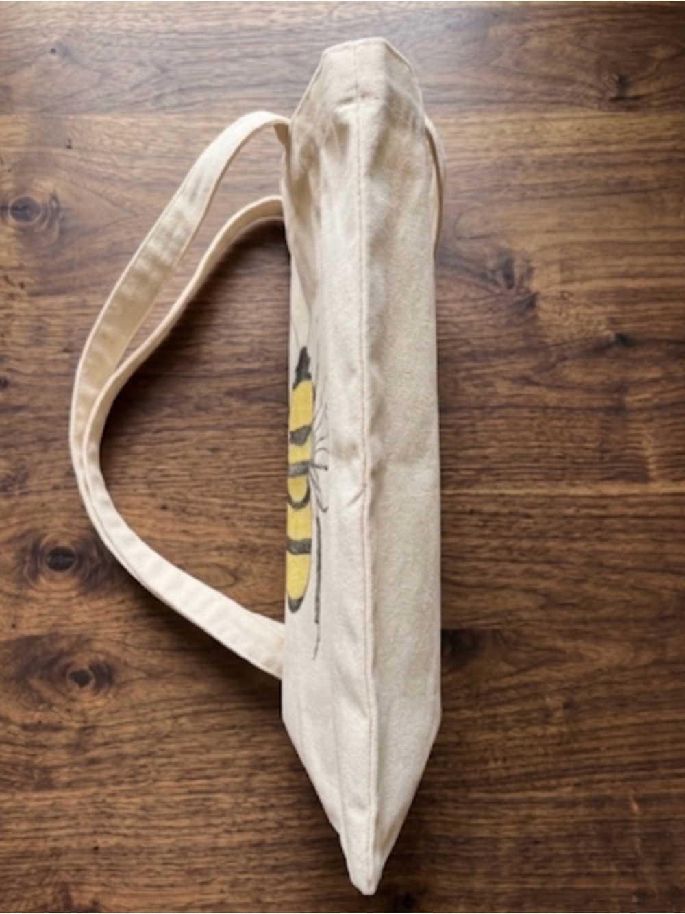 Bee Print Tote Bag in Natural and Yellow - Picture 2 of 4